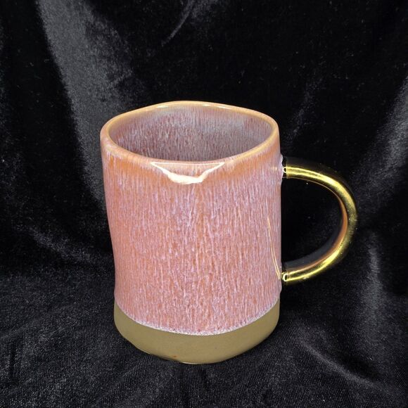 World Market Coffee Mug Stoneware Two-Toned Pink Irregular Shape Cup - Picture 1 of 4